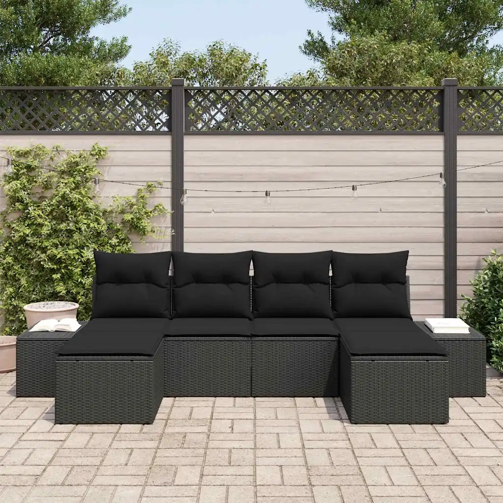 Set Divano da Giardino con cuscino 6 pcs Nero polyrattan 3347173