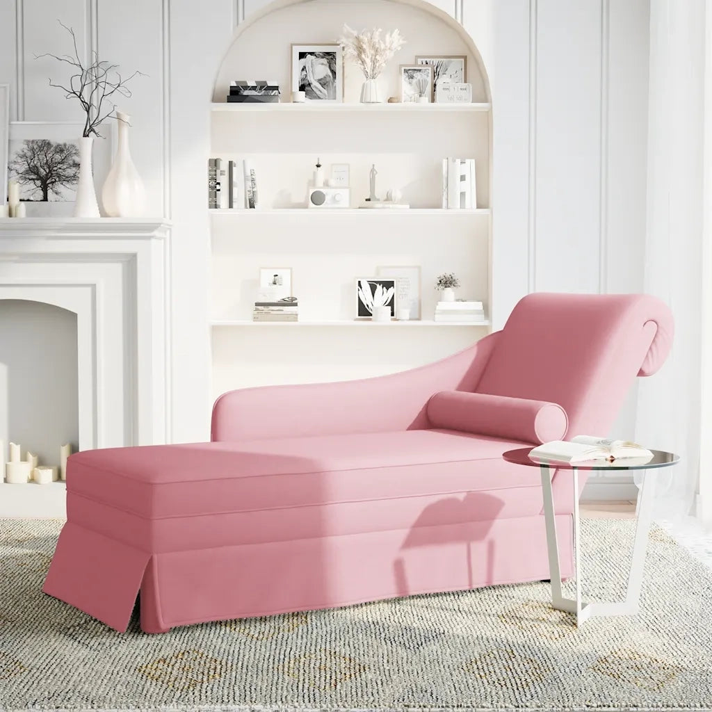 Sdraio con Capezzale e Bracciolo Destro in Velluto Rosa 4009785