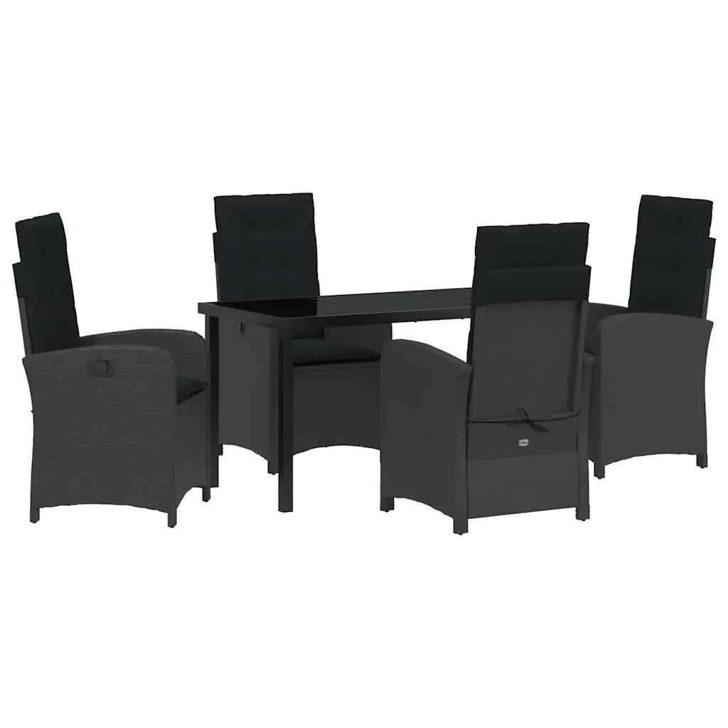 Set da Pranzo per Giardino con cuscino 5 pcs Nero polyrattan