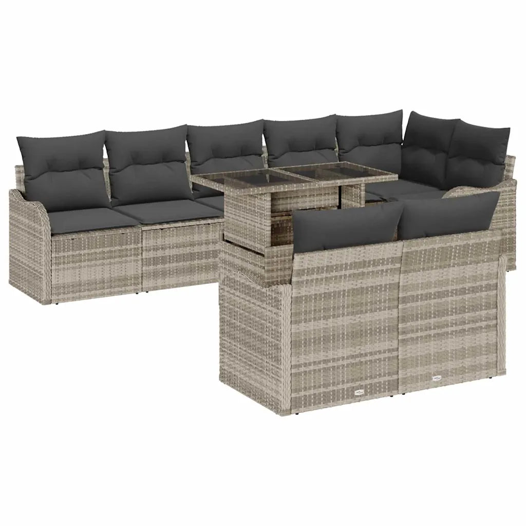Set di relax con cuscino 9 pcs Grigio chiaro Poly Rattan