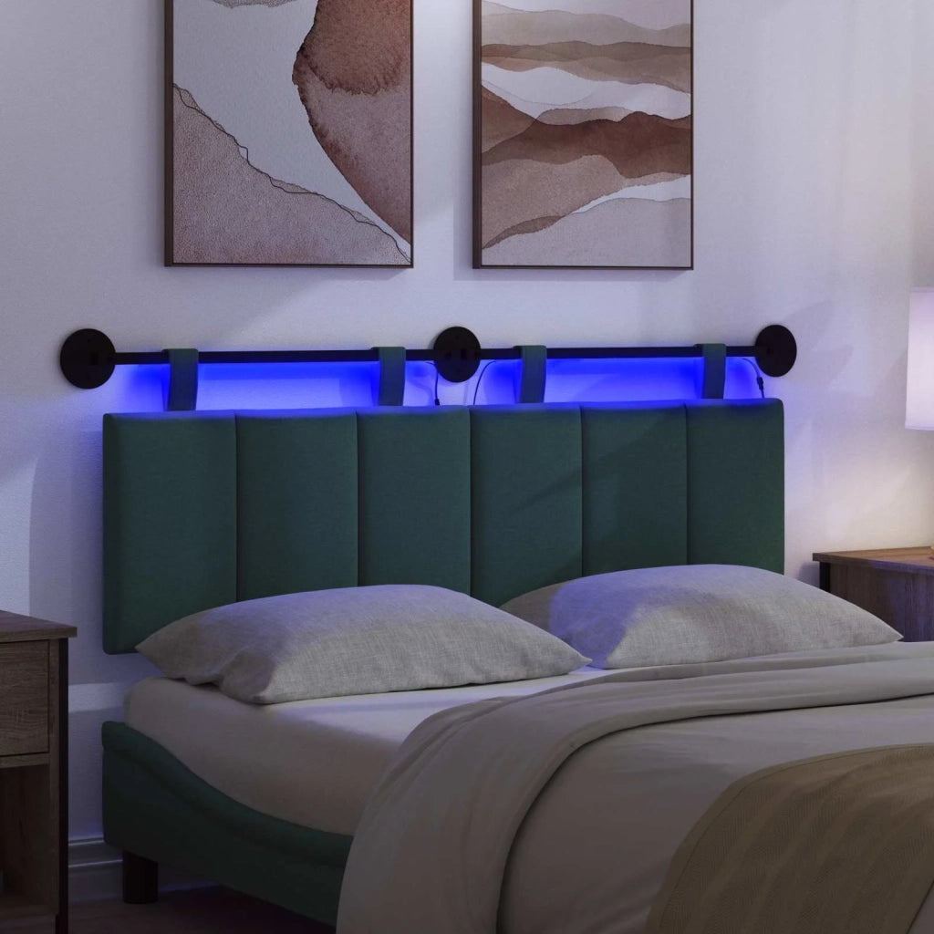 Testiera sospesa Con luce LED Verde Scuro Tessuto 3424794