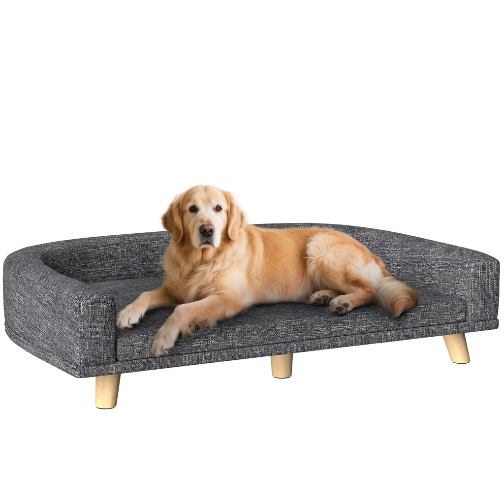 Cuccia per Cani Grande Letto Elevato in Legno con Cuscino Lavabile ¨C Xylo ¨C Grigio Scuro 98x67x25 cm