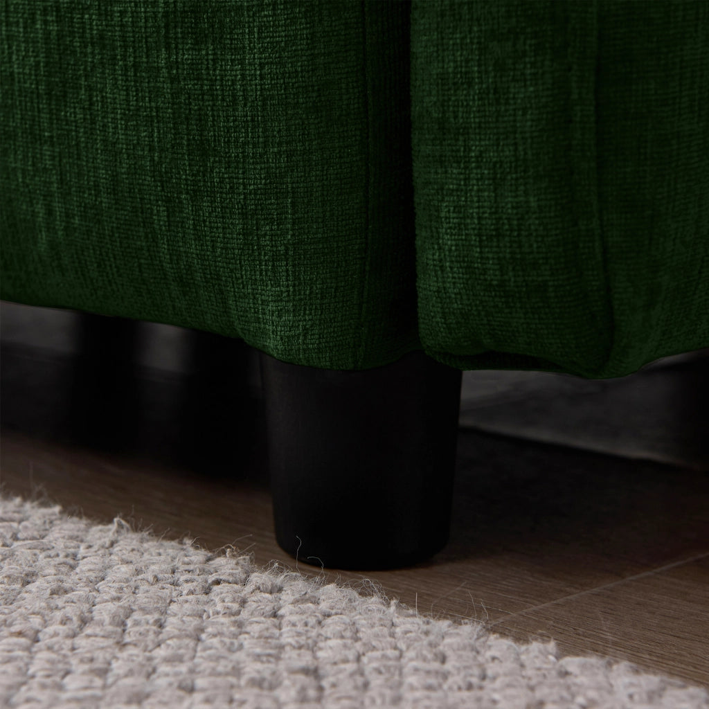 Divano angolare modulare 3 posti con chaise longue e pouf; in chenille verde