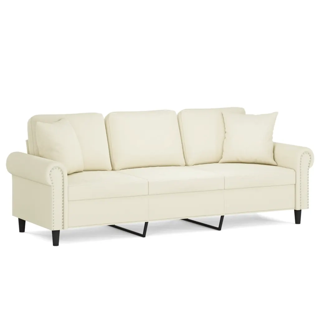 Divano a 3 Posti con Cuscini Crema 180 cm in Velluto 3200963
