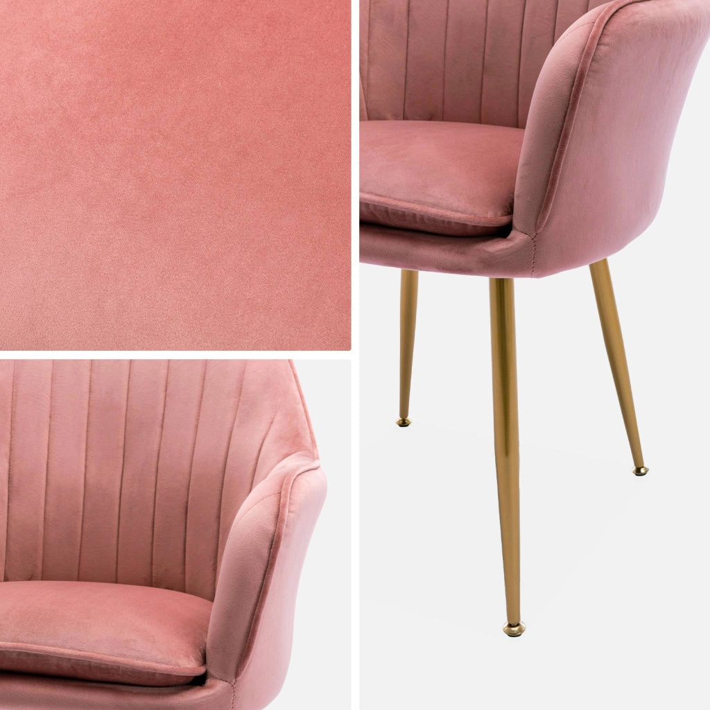 Set di 4 poltrone in velluto con gambe in metallo, rosa antico
