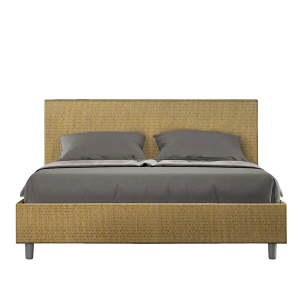 Letto matrimoniale con rete imbottito 160x190 tessuto Labirinto 6 giallo Adele