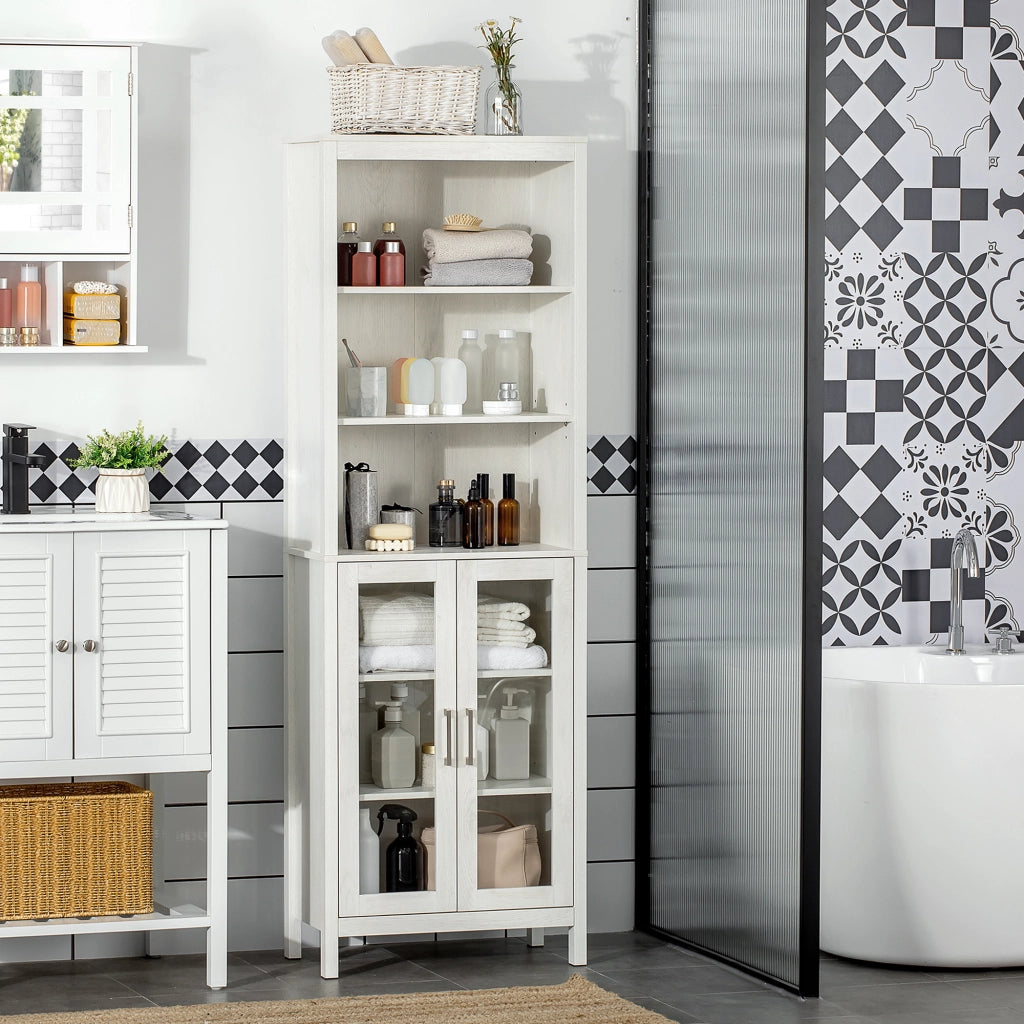 Colonna Bagno con Ante Vetro e Ripiani ¨C Minimal ¨C 53x30x162 cm Bianco