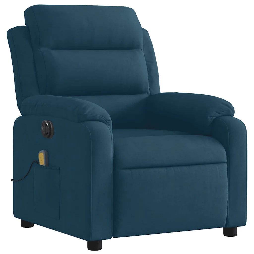 Poltrona Massaggiante Reclinabile Elettrica Blu in Velluto 3205091