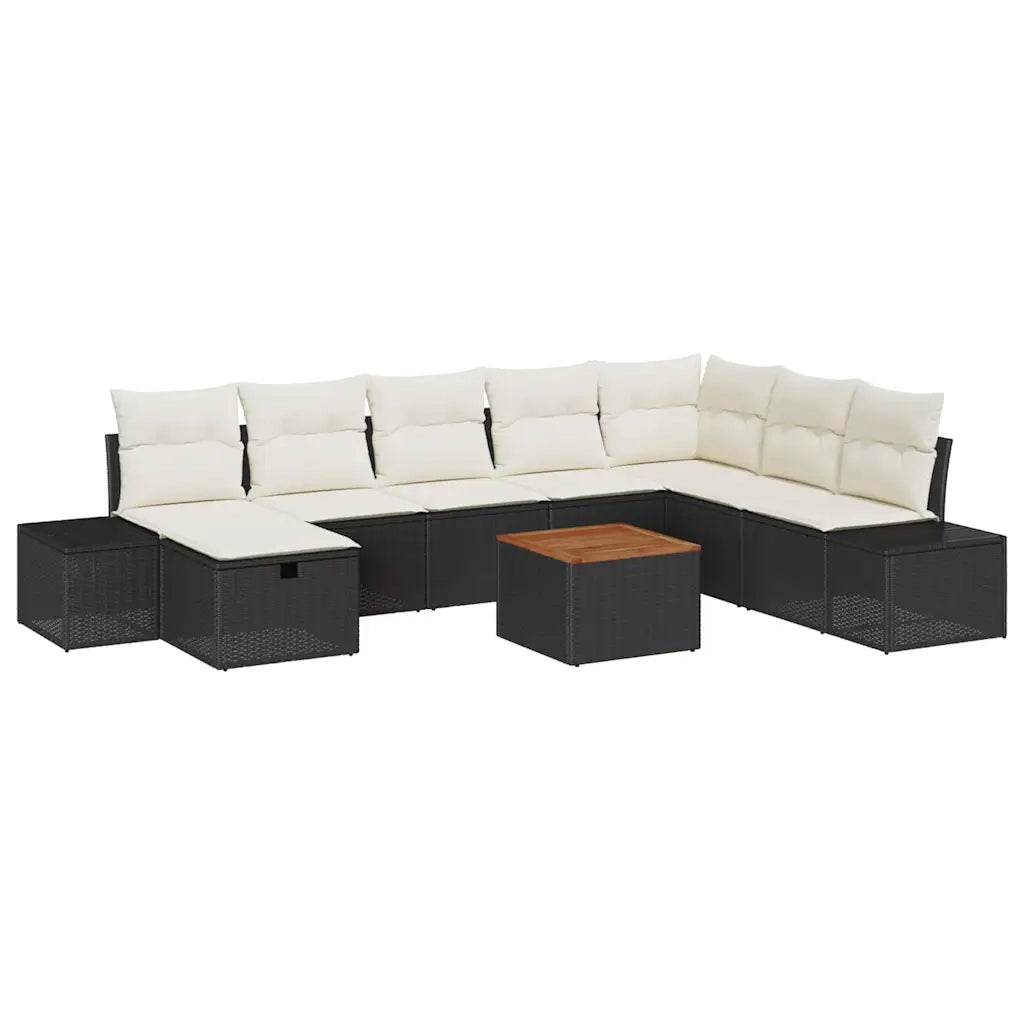 Set Divano da Giardino con cuscino 9 pcs Nero polyrattan 3359607