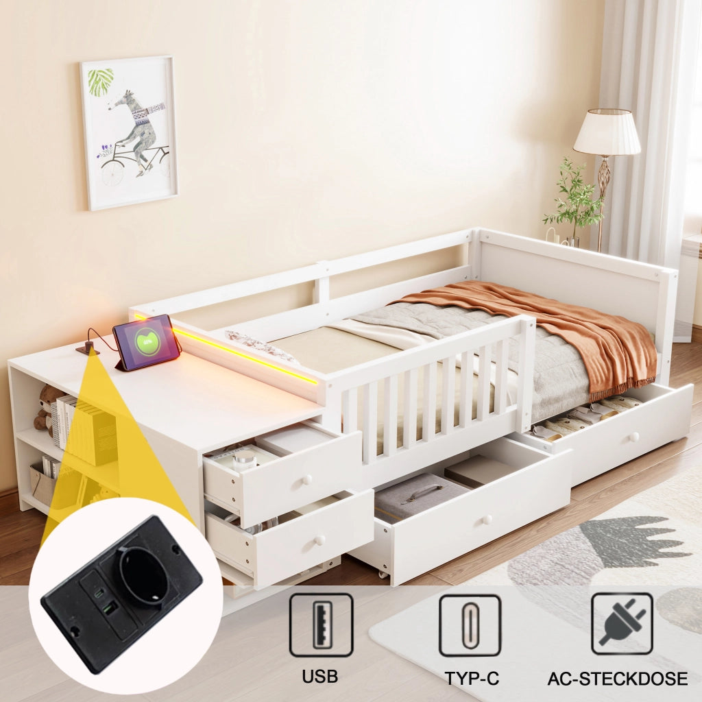 LETTO 90x200 cm in legno bianco con contenitore separato