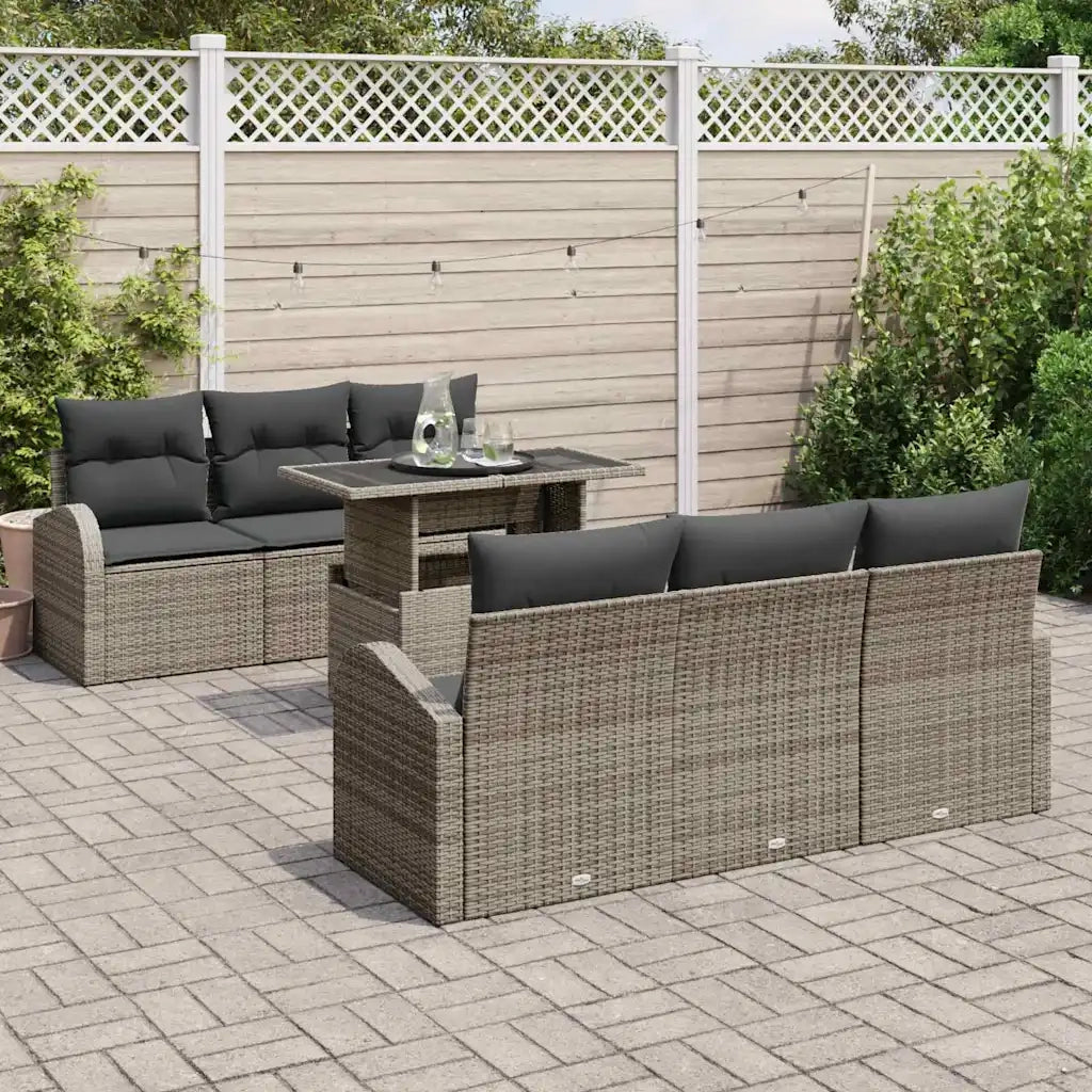 Set Divano da Giardino con cuscino 7 pcs Grigio Poly Rattan 3348565