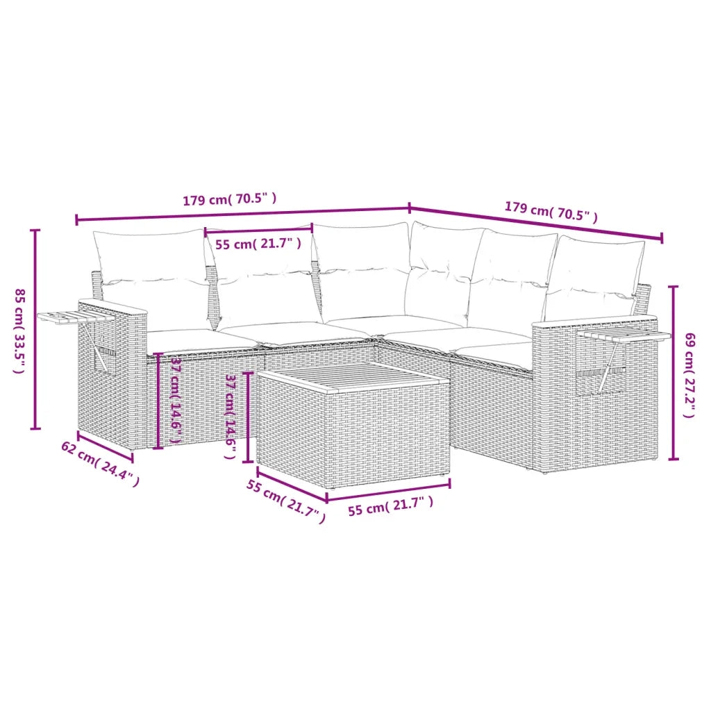 Set Divano da Giardino 6 pz con Cuscini Beige in Polyrattan 3226808