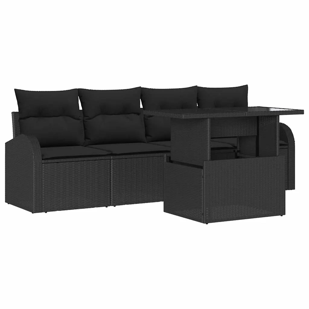 Set Divano da Giardino con cuscino 5 pcs Nero Poly Rattan 3348549