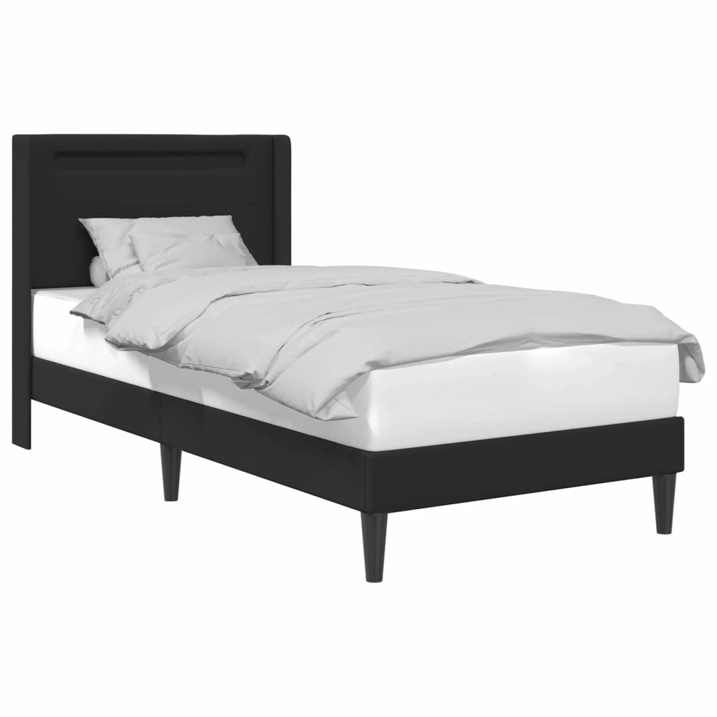 Letto singolo | Letto per adulti | Struttura del letto con strisce LED Nero 90 x 190 cm Similpelle