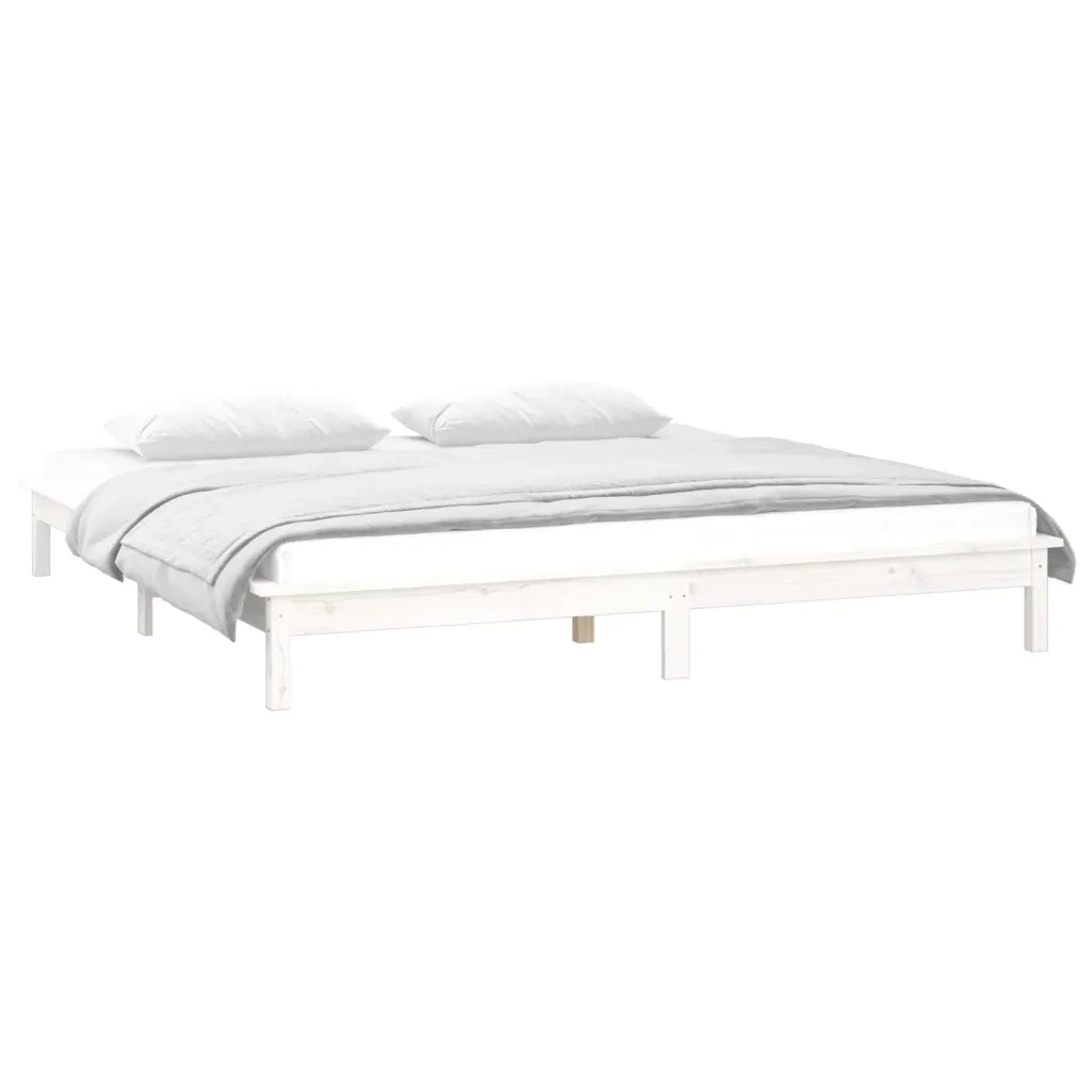 Letto matrimoniale | Letto per adulti | Giroletto con LED Bianco 150x200cm King Size in Legno Massello