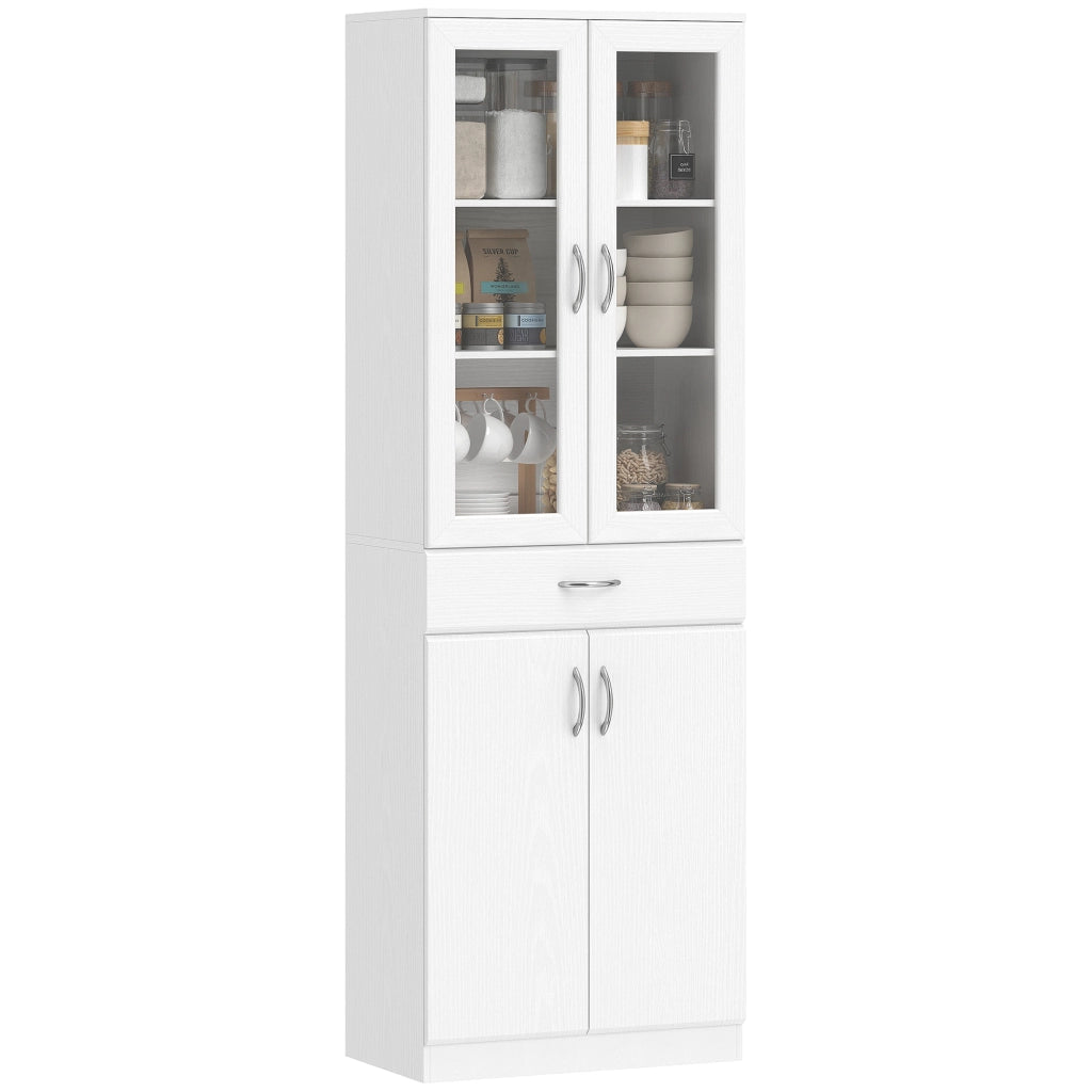 Credenza Cucina con Ante in Vetro e Cassetti ¨C Minimal ¨C Bianco 60x35x180 cm