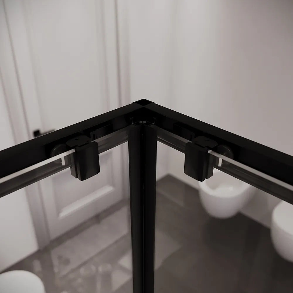 Box doccia 70x70 cm angolare doppio scorrevole profili neri vetro trasparente | Java