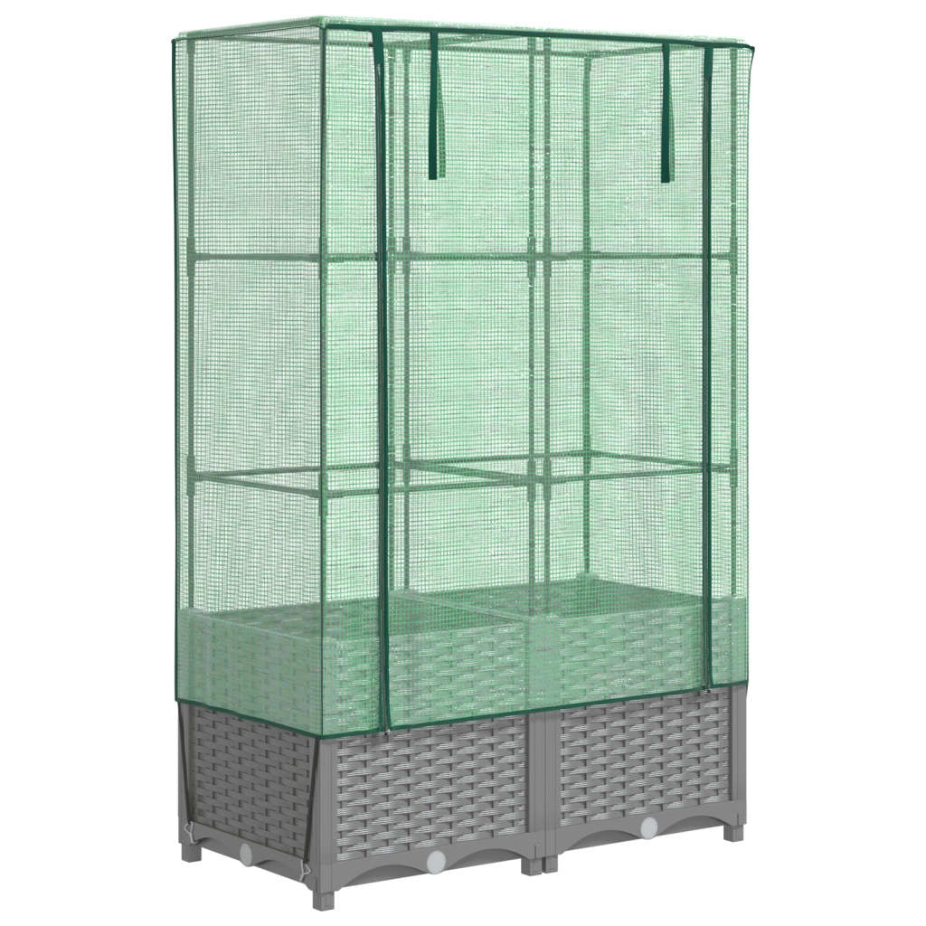 Aiuola rialzata/fioriera con copertura effetto rattan 80 x 40 x 138 cm grigio chiaro 02_0038788