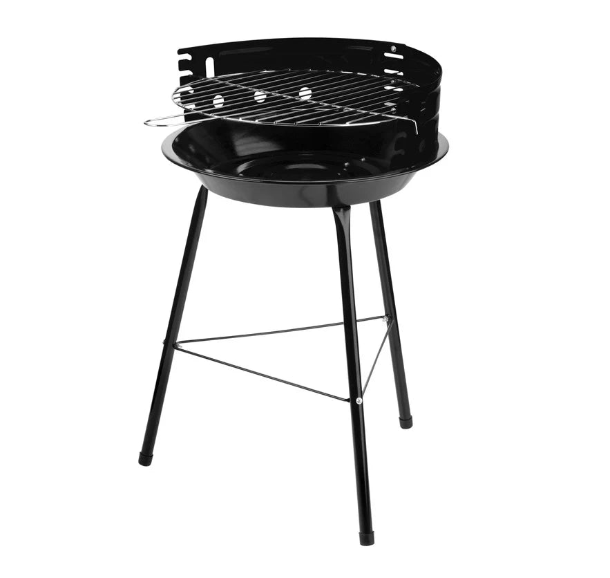 Barbecue a Carbone Portatile Ø 36cm con Griglia Regolabile e Paravento