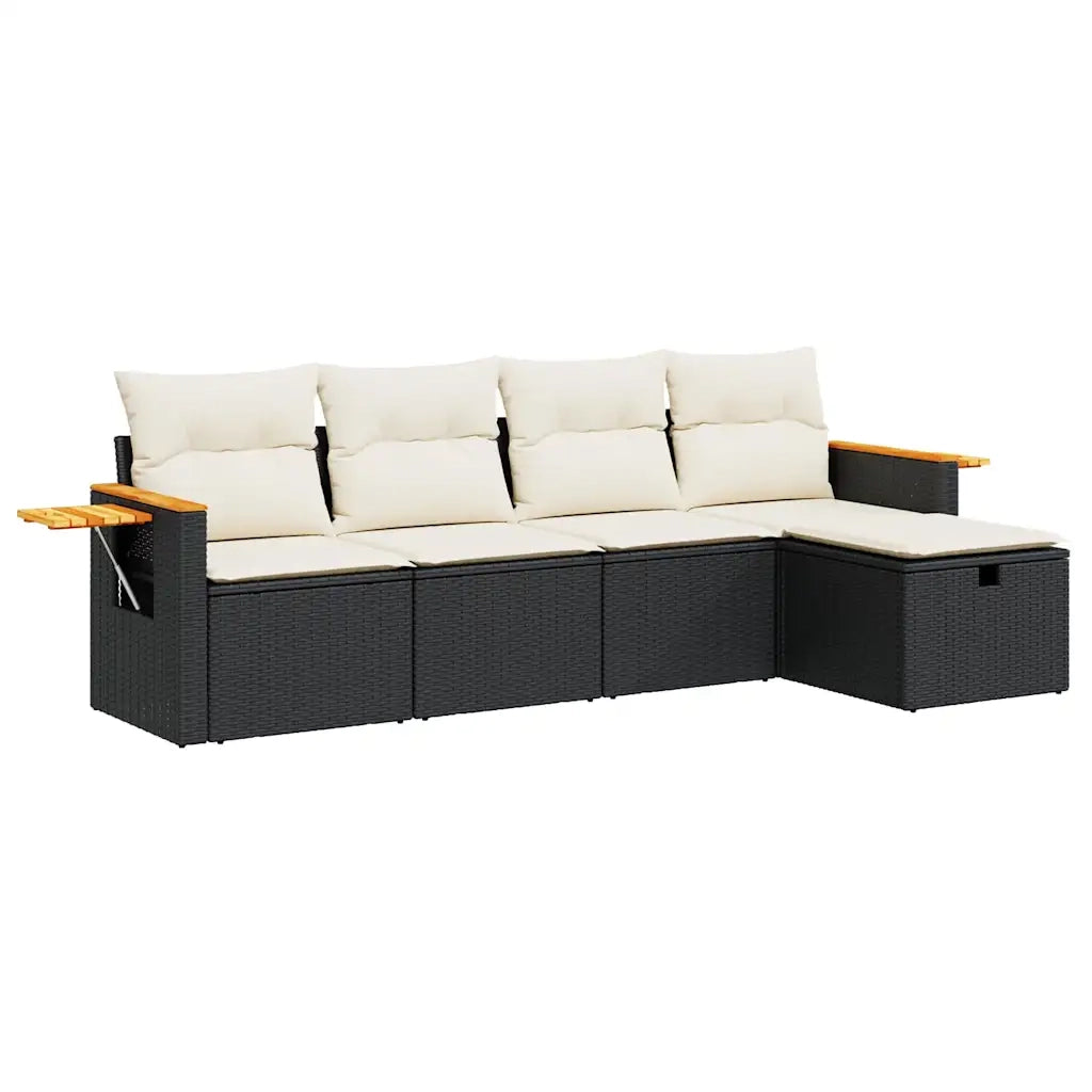 Set Divani da Giardino 5 pz con Cuscini in Polyrattan Nero 3325955