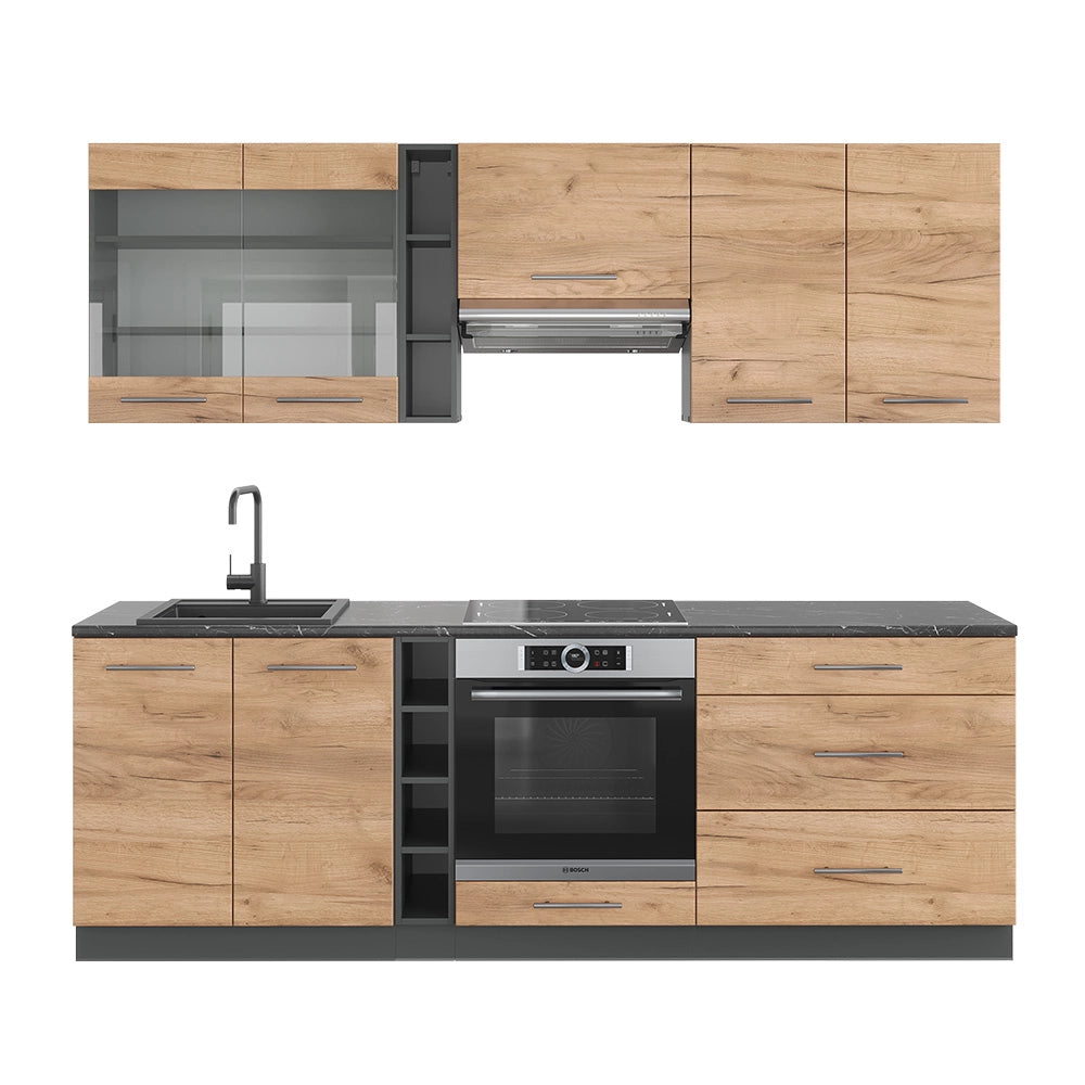 Cucina componibile Fame-Line Rovere dorato/Antracite 235 cm senza piano di lavoro Vicco