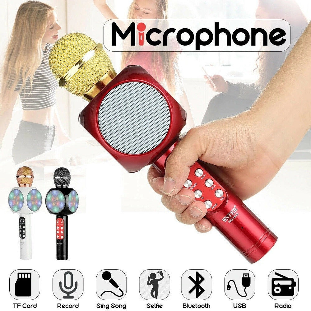 Trade Shop - Microfono Portatile Wireless Con Bluetooth Karaoke Cassa Integrata Ws-1816 -