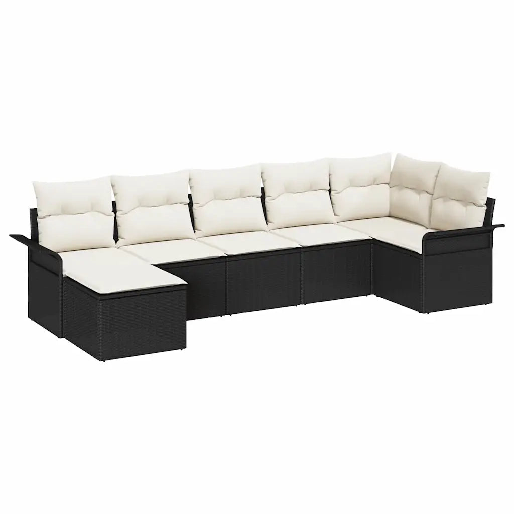 Set Divano da Giardino con cuscino 7 pcs Nero polyrattan