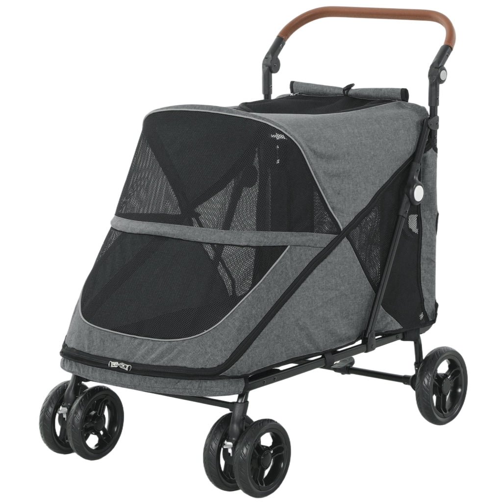 Carrello per Cani Pieghevole ¨C Minimal ¨C Grigio 360¡ã Ruote Rete Cuscino