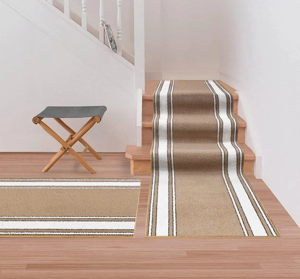 Tappeto Scala Passatoia Ingresso Corsia Scale Antiscivolo Stile Classico Beige 67x750 cm