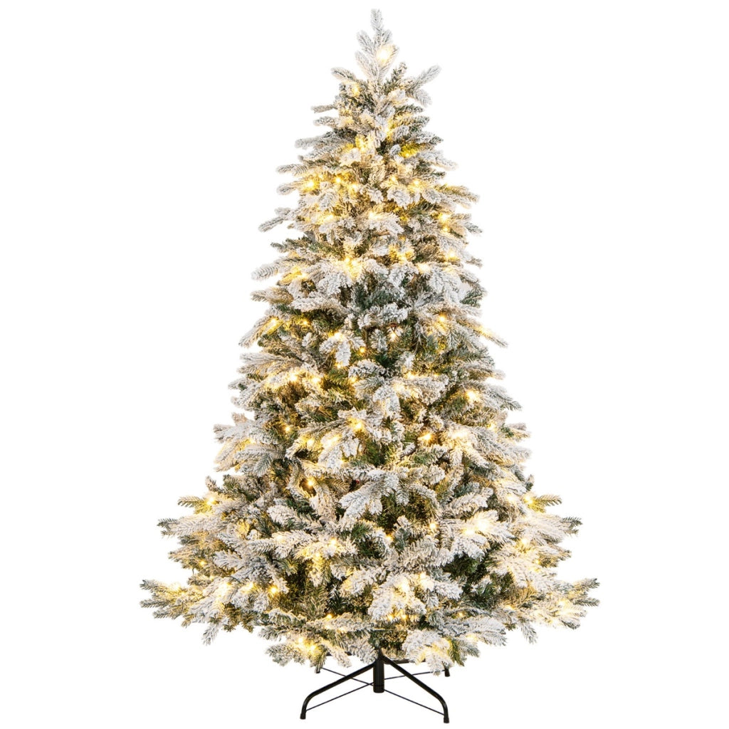 Albero di natale innevato con 260 luci led giunti a cerniera, Albero Natale pre-illuminato 180cm Bianco