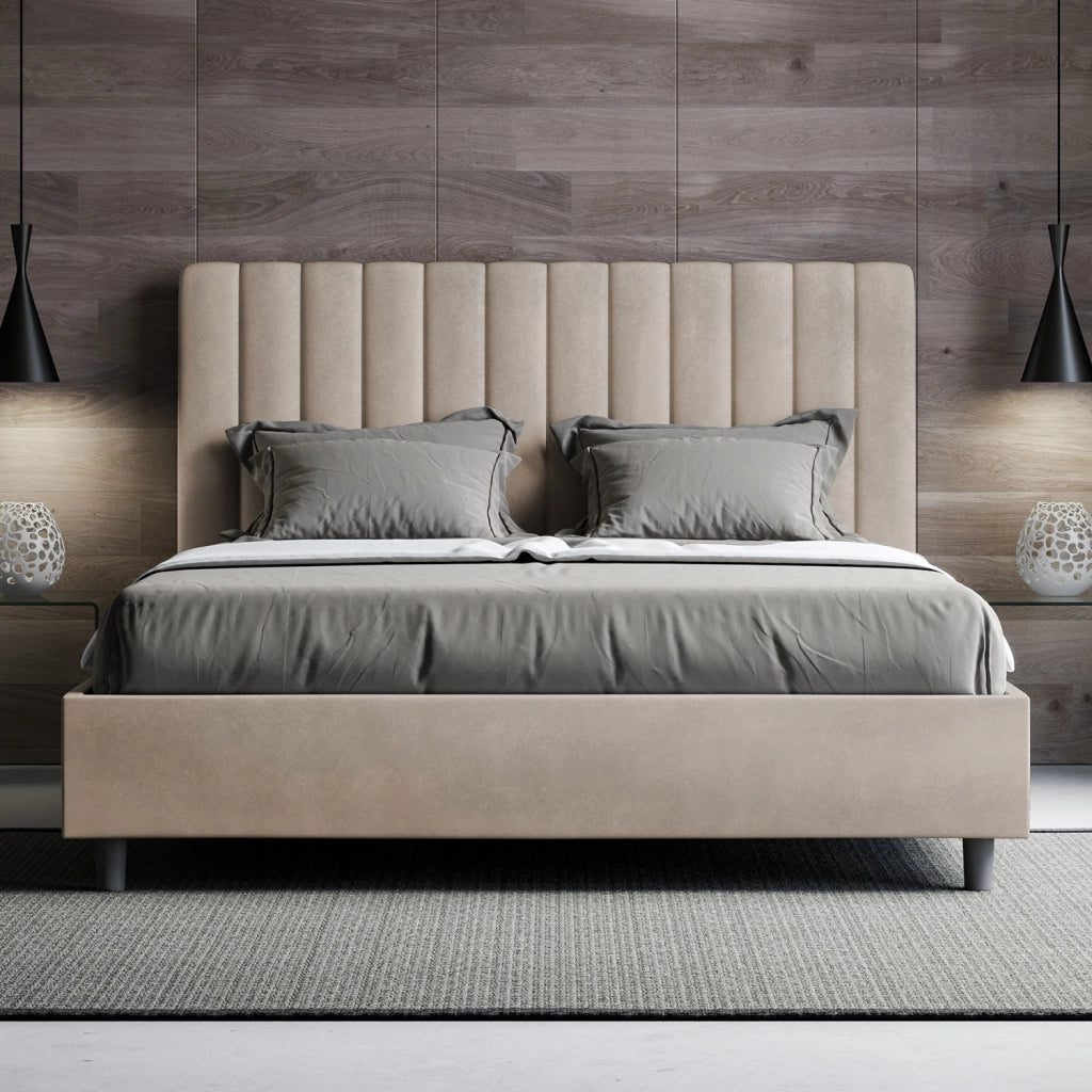 BS COM Letto una piazza e mezza con rete imbottito 130x190 microfibra sabbia