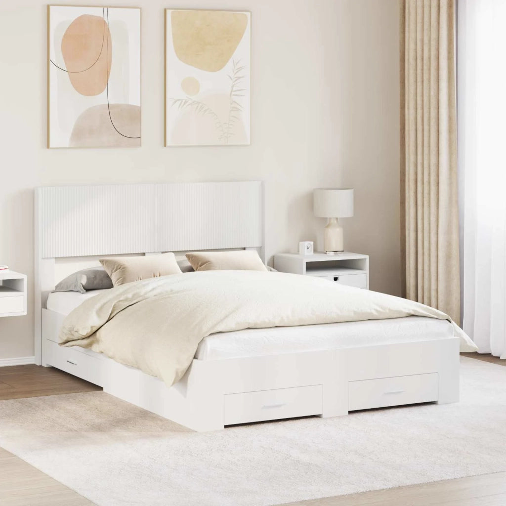 Letto da camera | Struttura del letto con stoccaggio e testata Bianco