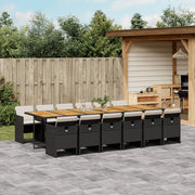 Set da Pranzo da Giardino 13pz con Cuscini Nero in Polyrattan