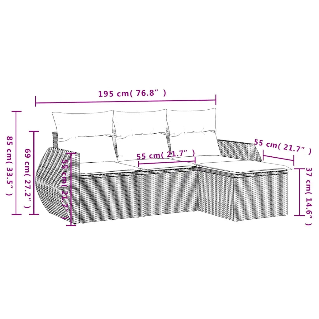 Set Divano da Giardino 4pz | Set Salotto da Giardino con Cuscini Grigio Chiaro Polyrattan