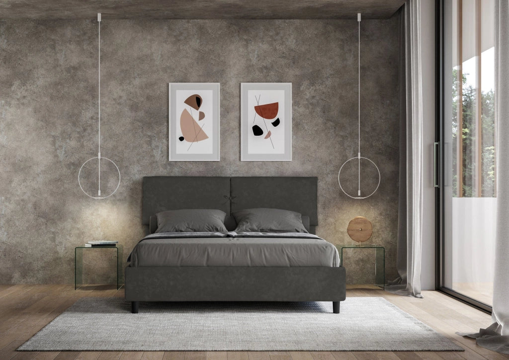 Letto Matrimoniale 160x200 cm con Rete Mados Grigio