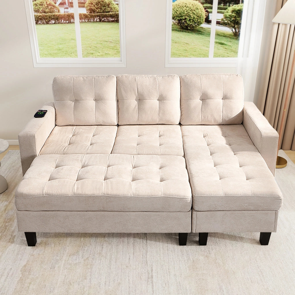 Divano angolare modulare con pouf e LED ¨C MINIMAL ¨C 3 posti + chaise longue