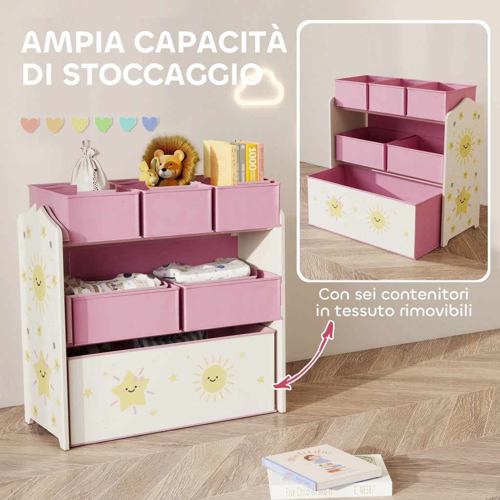 Libreria Porta Giocattoli 3 Livelli con 6 Cesti ¨C Minimal ¨C Rosa