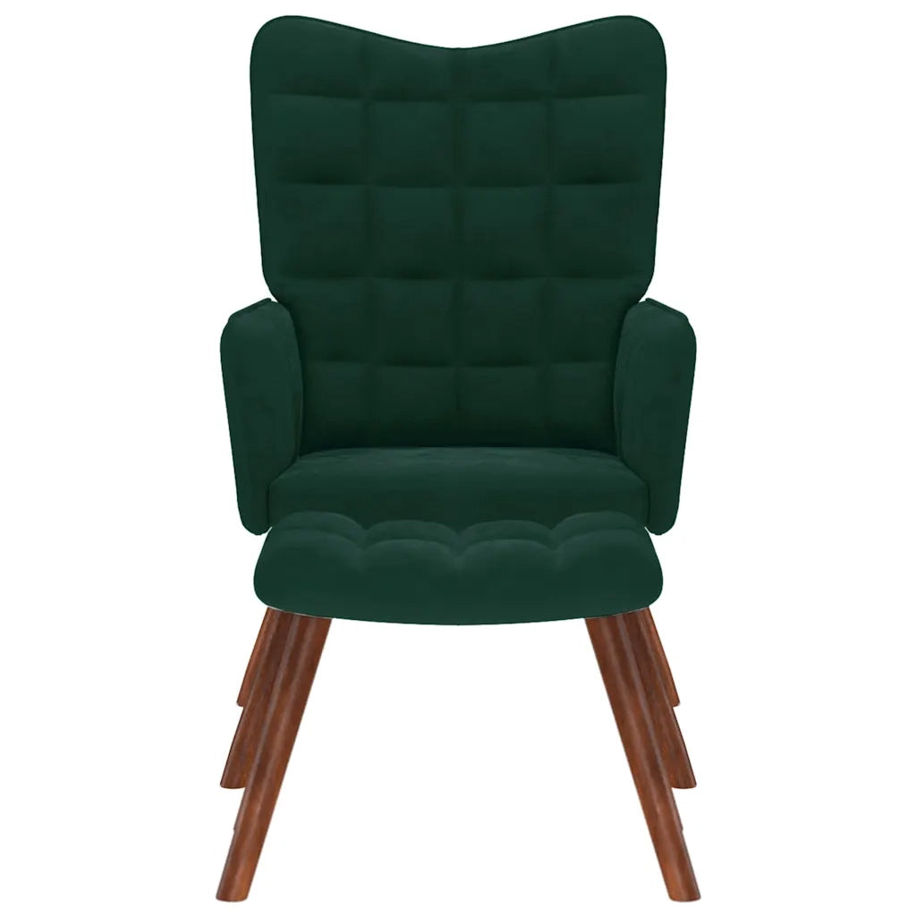 Poltrona Relax con Sgabello in Velluto Verde Scuro 4016823