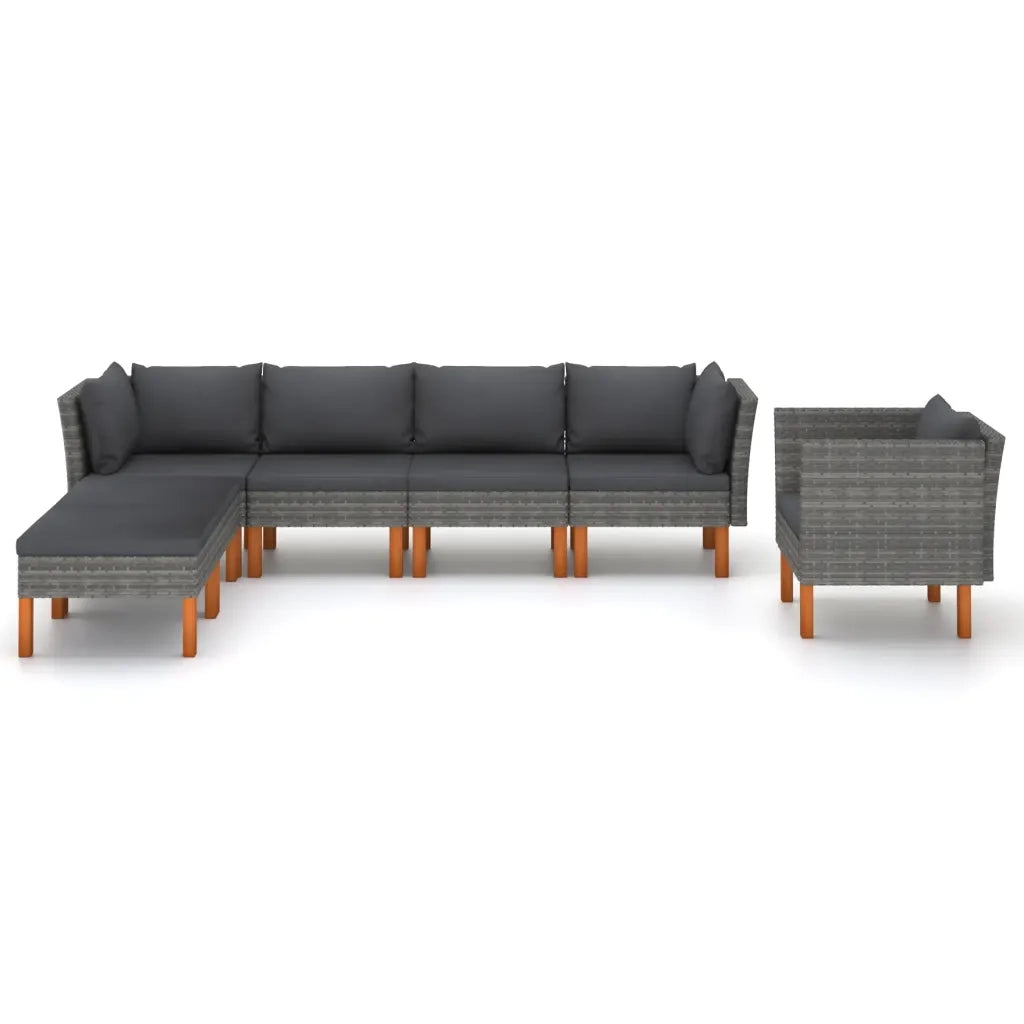 Set Divani da Giardino 7pz Polyrattan Legno di Eucalipto Grigio 3082082