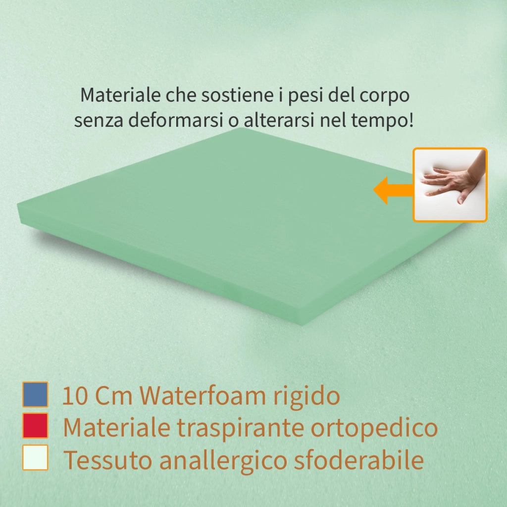 TOPPER RIGIDO matrimoniale 180X190 Cm, Topper molto alto ortopedico Anche per pesi extra ALTO 10 Cm | Topper sfoderabile anallergico con elastici per fissaggio - MOD. FISIO H10