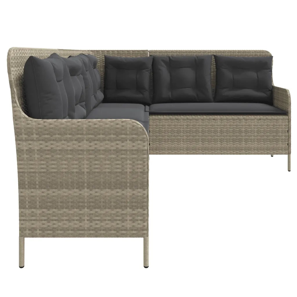 Divano da Giardino con Cuscini a L Grigio Chiaro in Polyrattan 369005