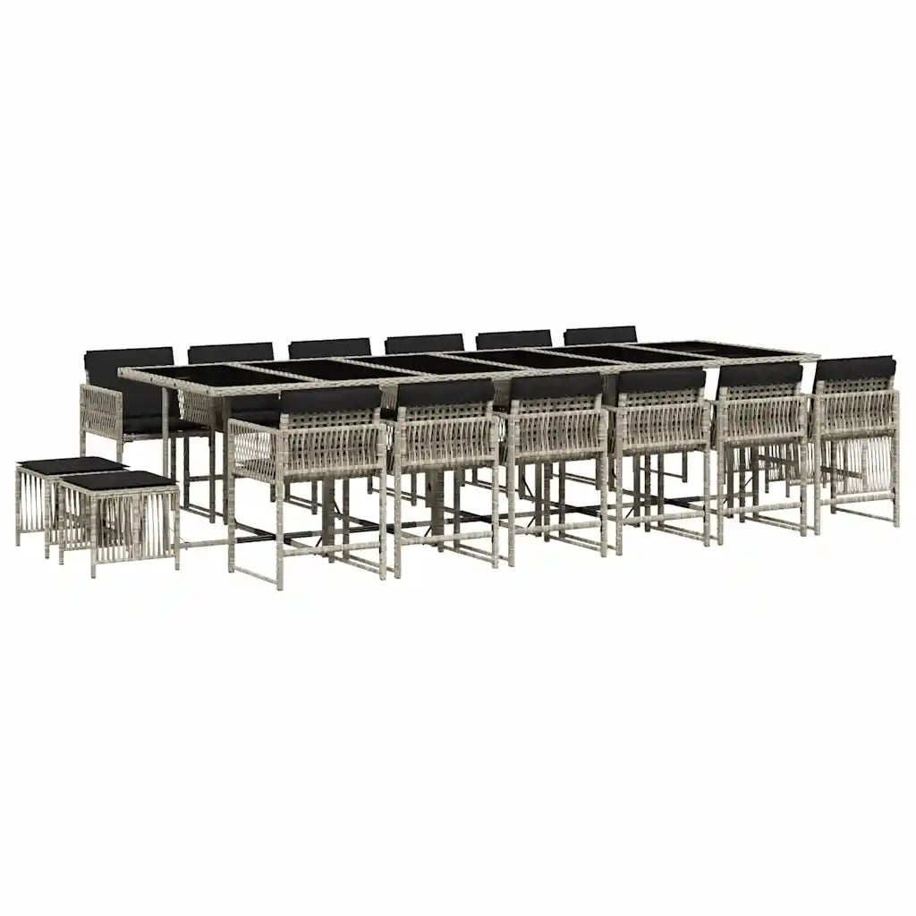 Set da Pranzo da Giardino 17pz con Cuscini Grigio in Polyrattan 3211547