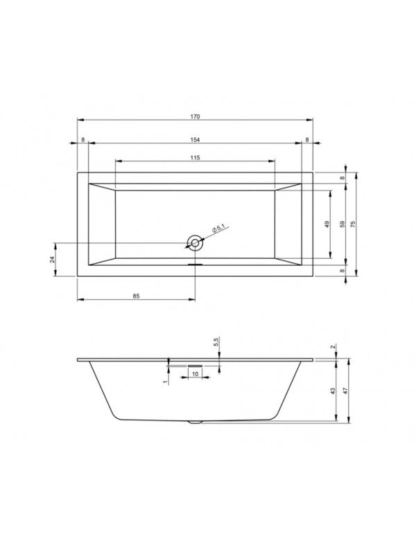 RIHO RETHINK CUBIC Vasca da bagno plug&play sinistra 170x75 cm