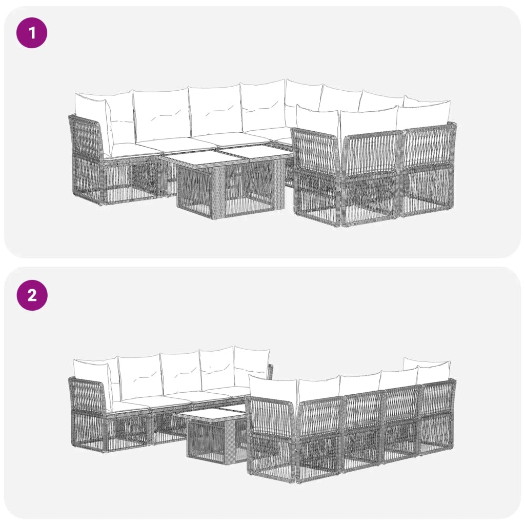 Set Divano da Giardino 9 pz Nero polyrattan 3436429