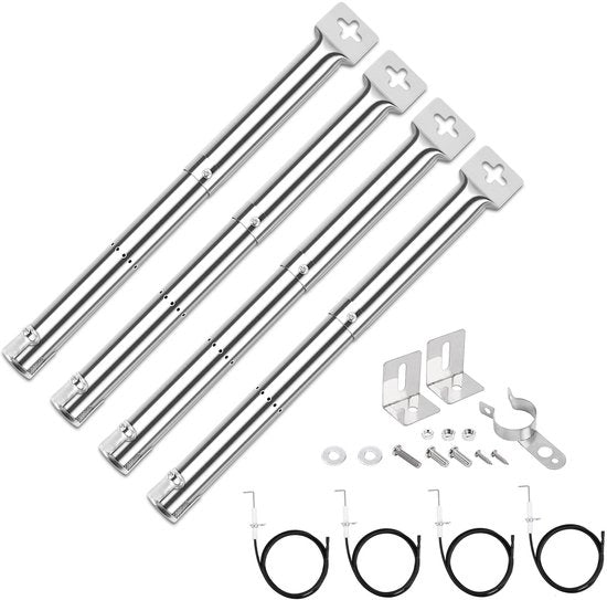 Brander Universale a Gas - 4 Stuks - Altezza Regolabile 31-44 cm - Incluso Hardware - Adatto per Grills a Gas