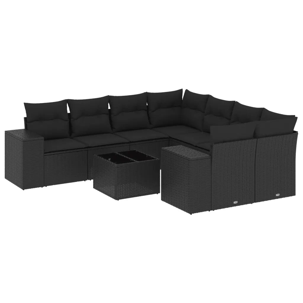 Set Divani da Giardino 9 pz con Cuscini Nero in Polyrattan