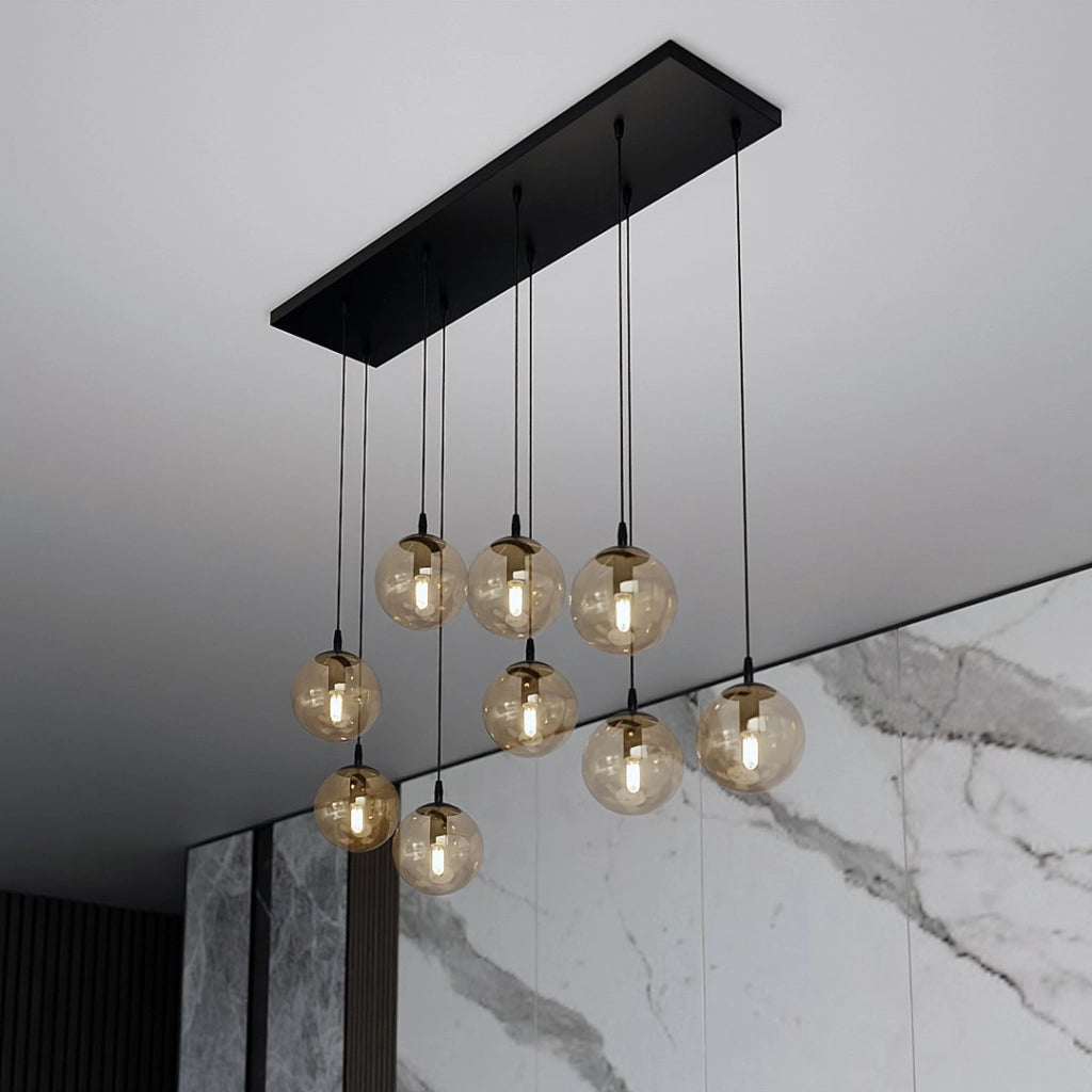 Lampadario Emibig Cosmo 9 luci E14 nero miele vetro