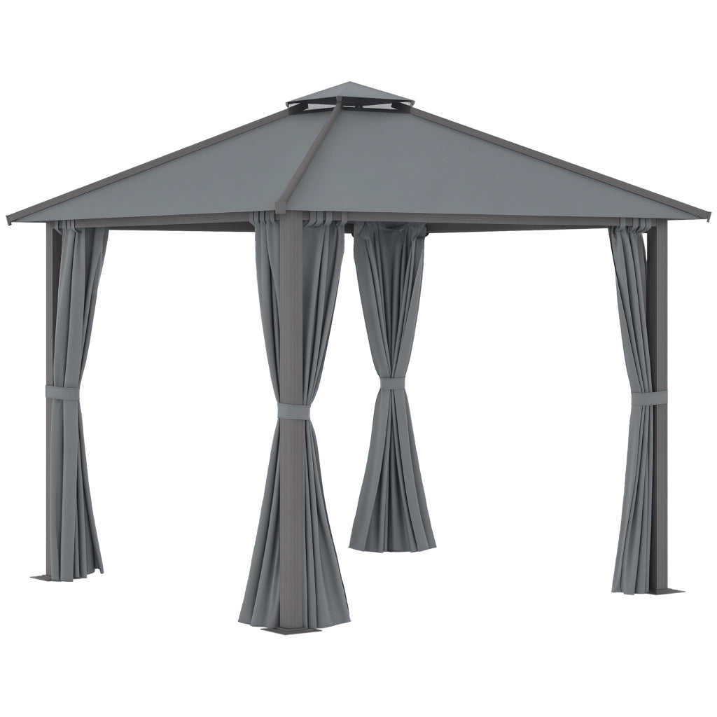 Gazebo da giardino 3x3m con 4 pareti laterali doppio tetto protezione solare ¨C Xylo ¨C Grigio