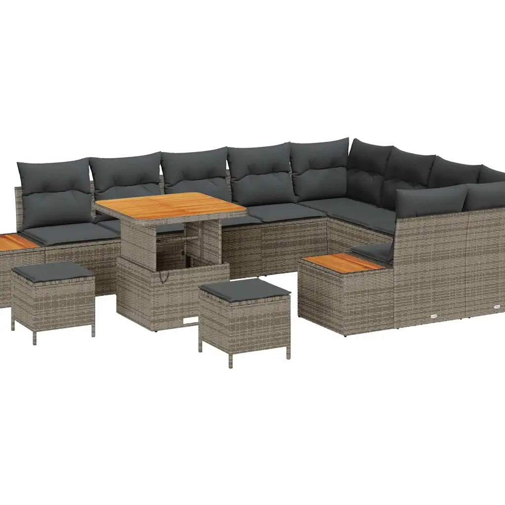 Set Divano da Giardino con cuscino 12 pcs Grigio Poly Rattan 3364903