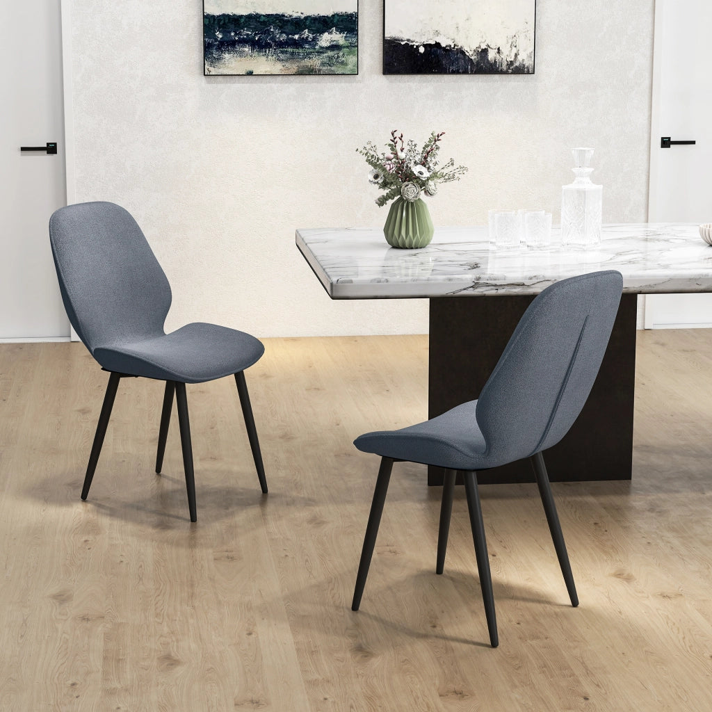 Set 2 Sedie da Pranzo ¨C Xylo ¨C Schienale Ricurvo Tessuto Effetto Lino Grigio e Nero 46x56x86 cm
